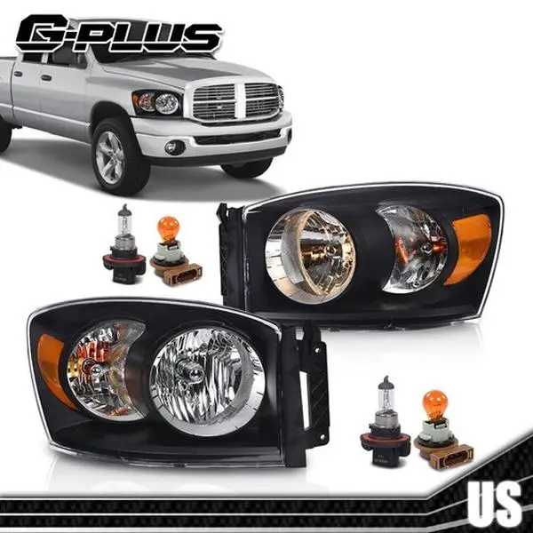 G-PLUS Headlights for 2006-2008 Dodge Ram 1500 & 2006-2009 Ram 2500 3500 Clear Black Headlights