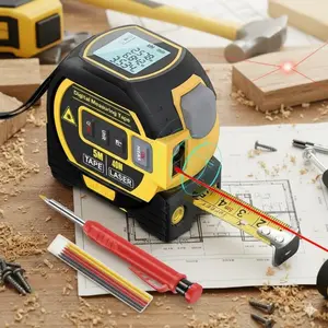 Laser Measurement Tool, Measuring Tools, with Digital Display, Backlight, Metric/Imperial Switch, Cross Line Laser, High Precision, Waterproof, Auto-Calibration, Data Storage, Laser Measuring Tape - Essential for DIY, Construction, Woodworking