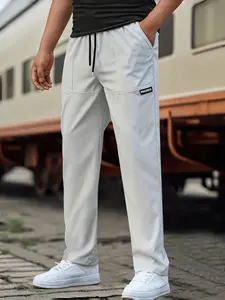 Men's Casual White Pants with Drawstring Waist and Pockets Comfortable Stylish Everyday Wear for Relaxed Look