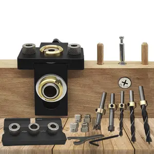 Heavy Duty Woodworking 3 in 1 Doweling Jig Kit, Adjustable Wood Dowel Punch Locator, Aluminum Pocket Hole Jig, Cabinet Hole Drill Guide Tool, Drill Bits