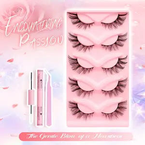 X03 Fox Eyes 5 Pairs Mixed Colour False Eyelash Set, Eyelash Glue, Eyelash Tweezers, Beginner's Tool, Cat Eye Effect False Eyelashes, Natural Volume Eye Makeup Striped Eyelashes for Women and Girls. manga lash v eyes lashes Cosmetic