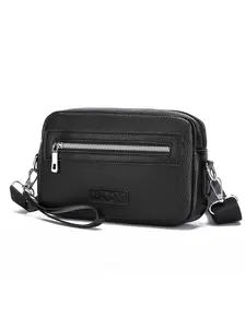 Men's PU Leather Crossbody Bag with Wrist Strap, Compact Camera Bag, Multifunctional Messenger Bag for Work Travel Daily Use