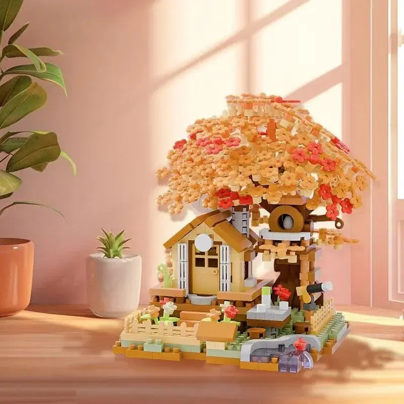 600+ PCS Four-Color Cherry Blossom Treehouse Building Blocks Toy, Bedroom and Studyroom Assembly Display, Holiday Gift (No Box) Girls assemble toys