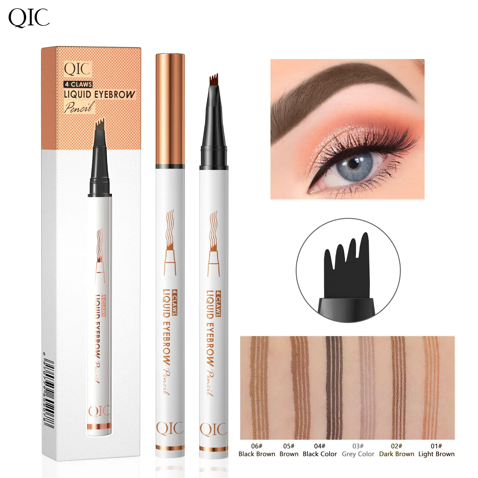 OIC [Waterproof] Micro Fork Eyebrow Pen, Liquid Brown micro-fork Tip clear Brow Makeup Tool, 24H Long-Lasting Smudge-Proof Eyebrow Pen, Creates Natural Thin Hair-Like wild refy Brow Strokes, Summer Daily color choice Makeup product for Women