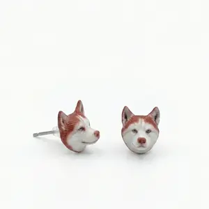Red Husky Earrings, Custom Resin Stud Earrings