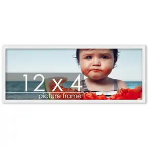 12x4 White Wood Picture Frame - UV Acrylic, Foam Board Backing, Hanging Hardware