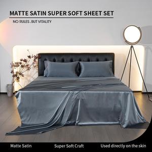 4pcs satin sheets set luxury soft satin bedding set with deep pocket, luxury porosity satin queen size sheet set (1 flat sheet+1 fitted sheet+1/2 pillowcases) wrinkle-free,ultra breathable and smooth， soft satin bed sheet set , fits up to 14" mattress