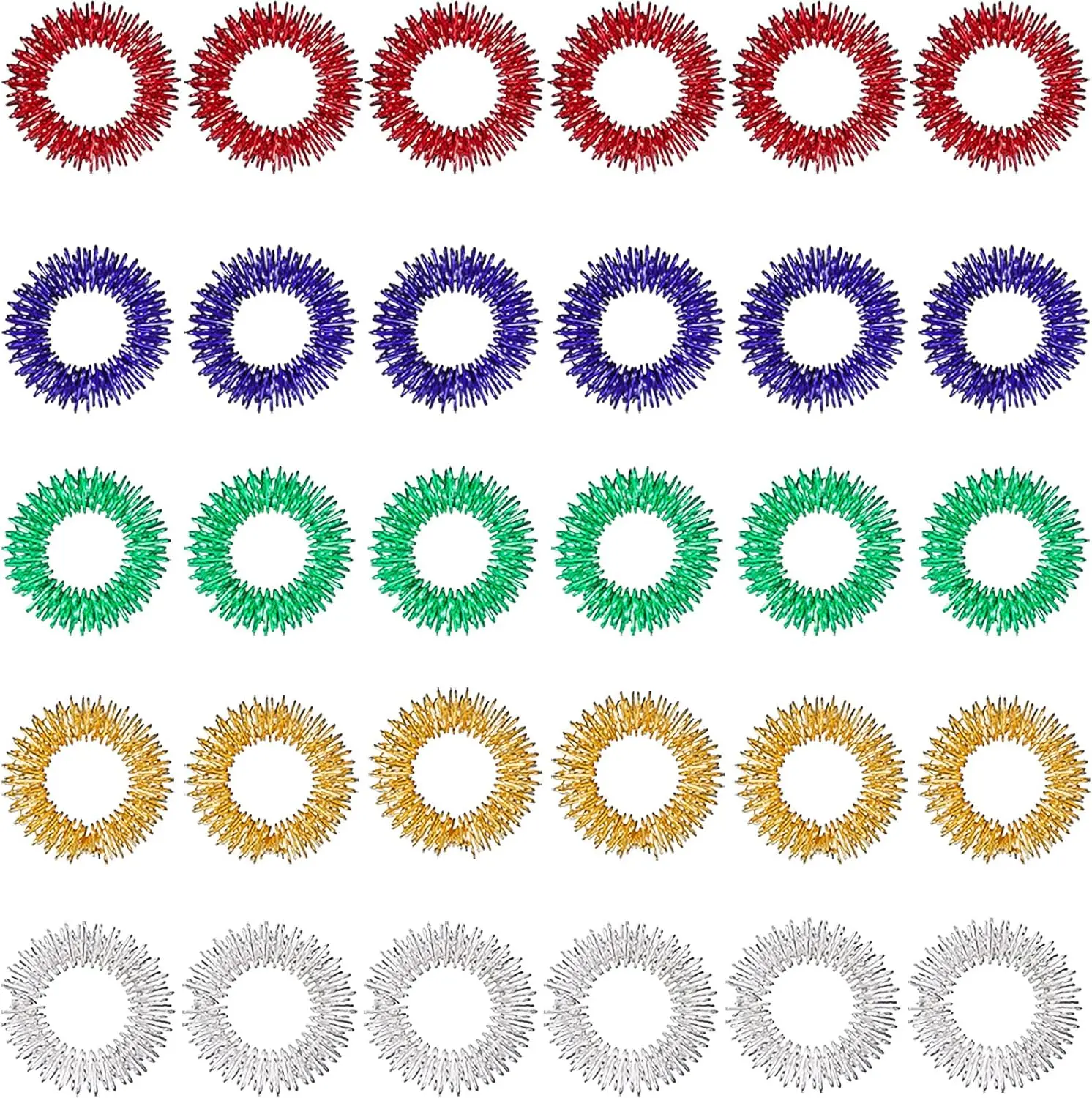 30 Pcs Acupressure Rings | Spiky Finger Sensory Rings for Stress Relief, Anxiety & Focus | Fidget Massage Rings for Teens & Adults