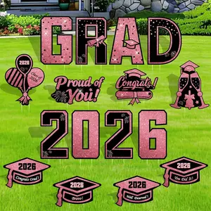 16 Pcs 16.1" Large Pink Graduation Yard Signs Class of 2026 with Stakes, Congrats Grad Signs for Outdoor Graduation Party Decorations for College High School