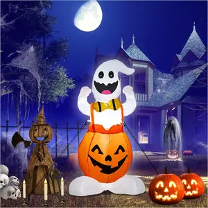 Spooky Glow Inflatable Pumpkin Ghost Decorations - 4ft High - Perfect for Halloween Ambiance