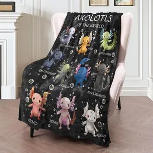 Axolotls of The World Flannel Blanket, Soft Lightweight, School Must-Haves, Cute Colorful cartoon Axolotl pattern Blankets for Animal Lovers, Kids, Amphibian Fans, Gifts Decor