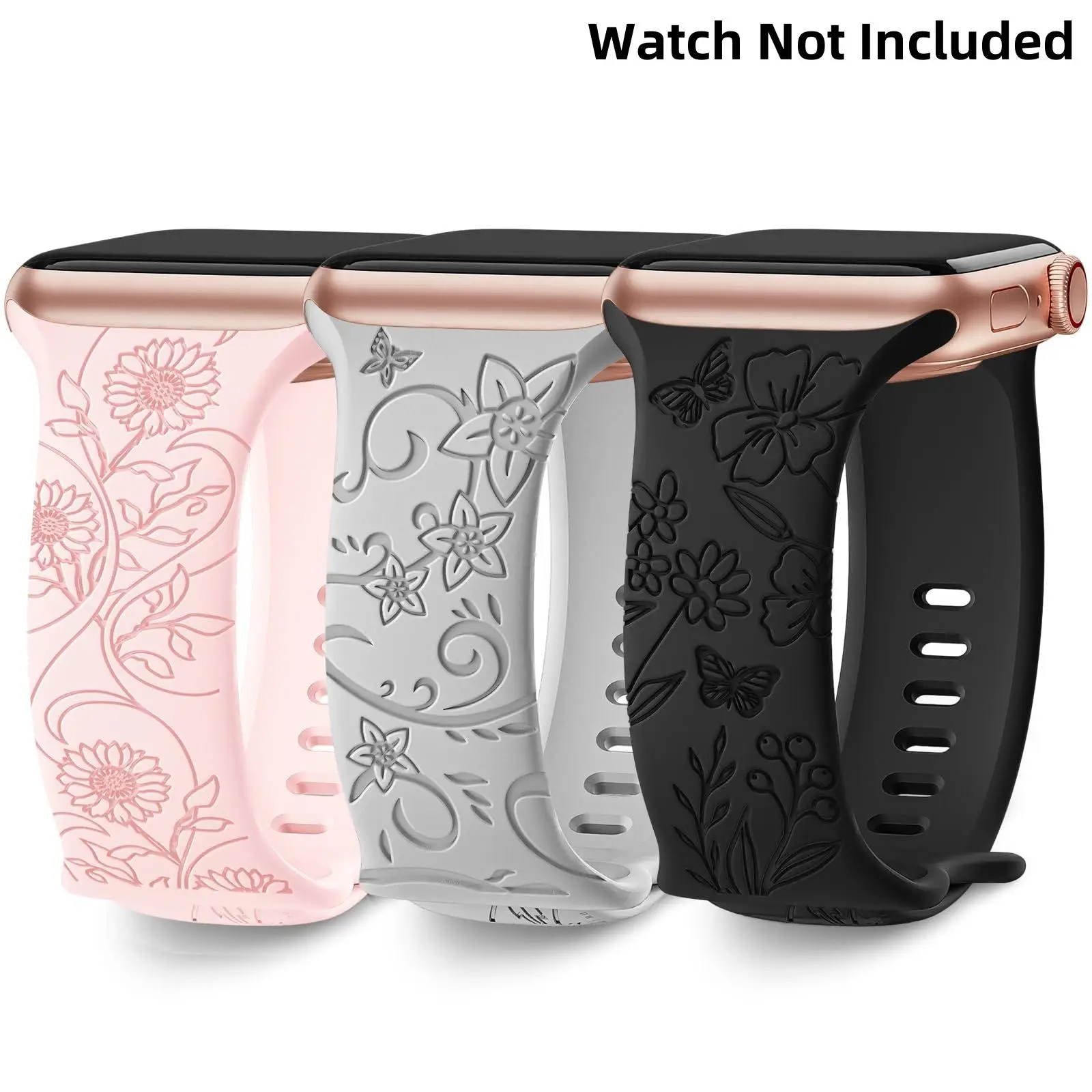 Fashion Floral Pattern Watch Band (Band Only), Silicone Replacement Watch Band Compatible with iWatch Series 38mm 40mm 41mm 42mm 44mm 45mm 49mm, Weara