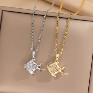 Fluorescent Gold Small Fish Necklace Jewelry for Women, Unique and Elegant Collarbone Chain, Titanium Steel, Non-Fading Accessory
