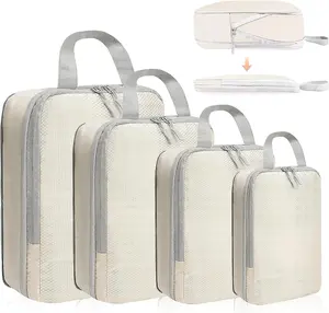 Compression Packing Cubes for Suitcase – 4 Set Lightweight Travel Organizer Bags for Efficient Packing & Space Saving (Beige)