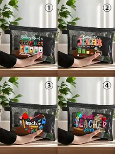 Teacher Appreciation Gift, Mesh Large-Capacity Portable Cosmetic Bag, Rose Linen Coin Purse, Perfect for Educators & School Staff