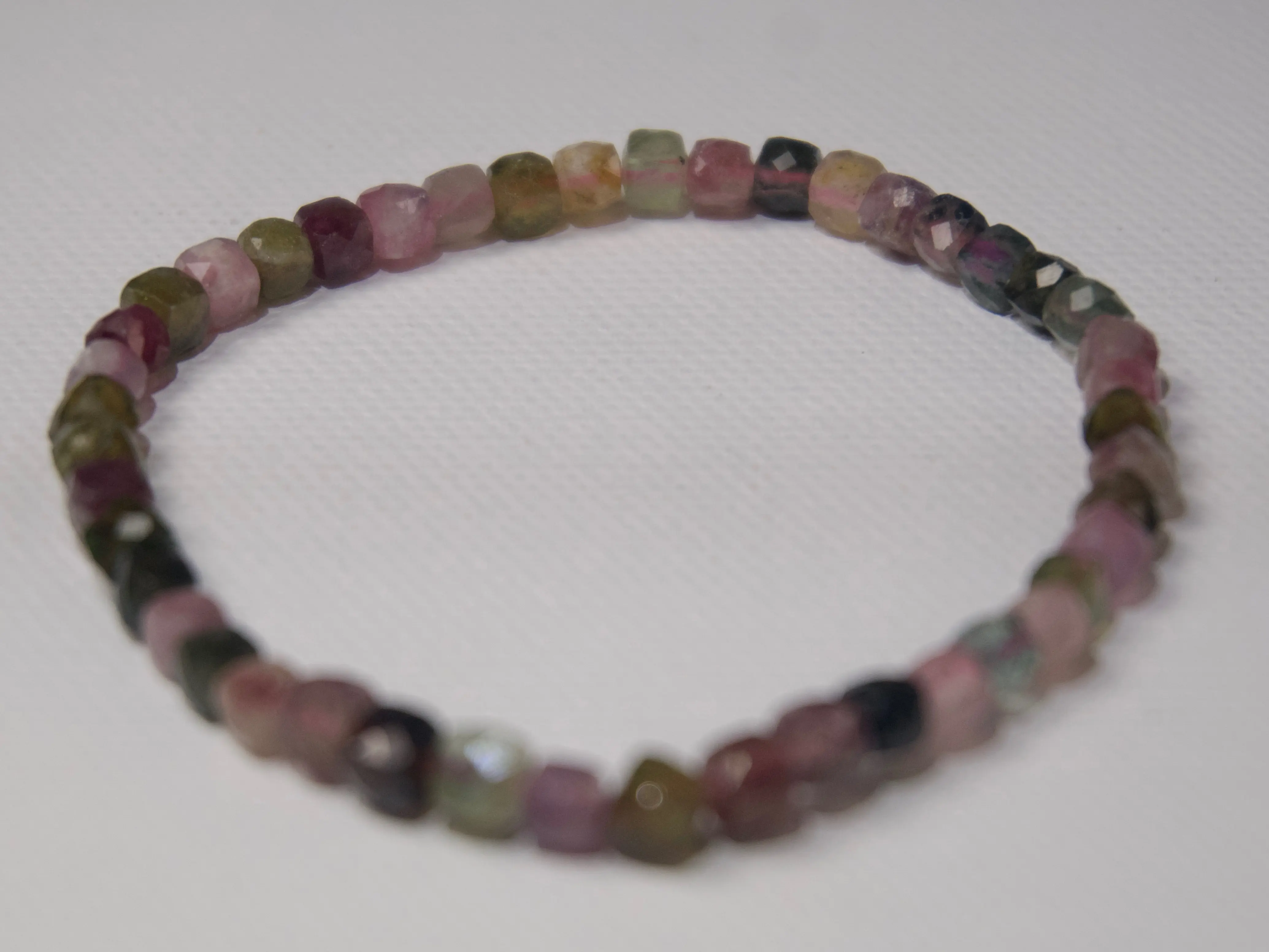Natural Multi-Color Tourmaline Faceted Gemstone Stretch Bracelet