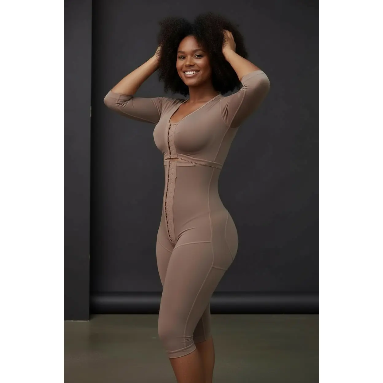Curve It Up Full Body Faja with Sleeves & Bra, Comfortable Powernet Fabric with 3-Hook Adjustable Compression for Everyday Wear, Fit, Shapewear