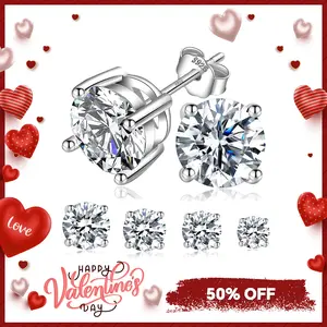 Delzzad S925 Round Synthetic Moissanite Stud Earrings Daily Costume Jewelry Accessories Perfect Birthday Wedding Anniversary Valentine Festive Gifts for Women Girls