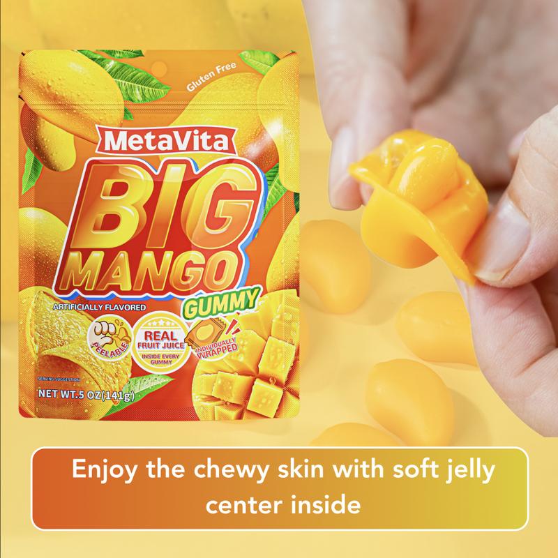 MetaVita Peelable Gummy Combo  | BIG Mango & BIG Peach | Real Fruit Juice | Individually Wrapped | Fun Halloween Treats!