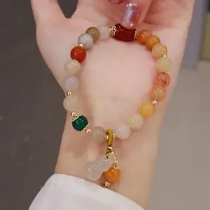 Colorful Jade Bracelet With Gourd Peanut Retro Chinese Style Jewelry For Girlfriend Gifts