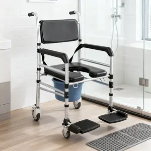 Portable Shower Toilet Chair PVC + Aluminum Alloy Construction Adjustable Seat Height Includes Bidet, Seat Cushion, and Cleaning Brush Suitable for Seniors, Disabled Individuals, and Those with Limited Mobility