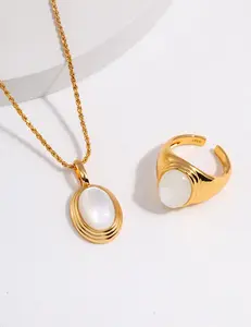 18K Gold Vermeil｜Onyx Halo Necklace For Her With Matching Ring