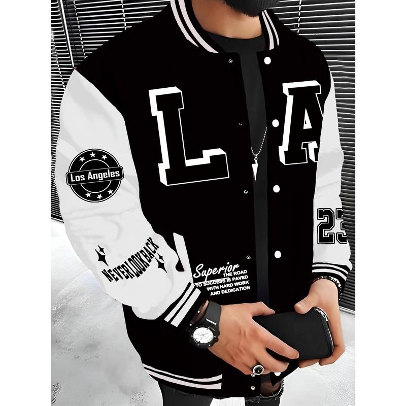 Men's Los Angeles LA Baseball Jacket Red Black with White Lettering SUPERIOR QUALITY Embroidery Lightweight Warm Polyester Varsity Coat Snap Button Closure Machine Washable Hip Hop Rock Style Urban Streetwear Casual Outerwear Comfortable for Daily Wear