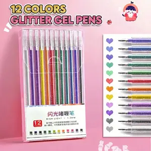12-Pack Shimmering Multicolor Glitter Gel Pens Set, Artist Drawing Pen, Aesthetic Pens, Rainbow Changing Ink, Perfect for Artists and Holiday Gifts, Ideal for Diaries, Notes, Relaxation