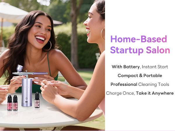 SAVILAND 7-in-1 Airbrush Nail Set: 6 Pink Gel Colors with Airbrush Machine, Cleaner, Stencils & Protection Tools, Complete Kit for Quick and Easy Nail Art