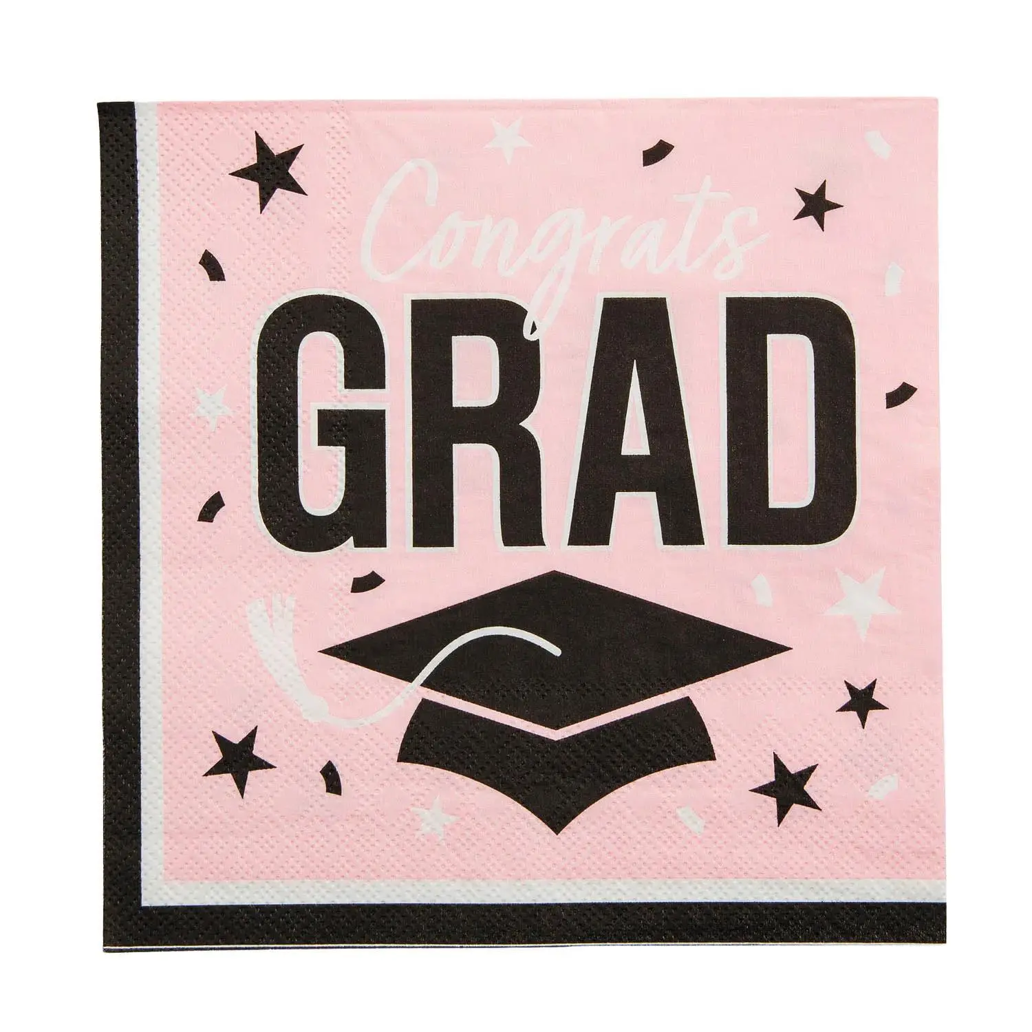 Disposable 6.5" Multicolor Printed Pink Congrats Graduation Paper Luncheon Napkins, Bulk 50-Pack, Practical Decorative Party Disposable Tableware
