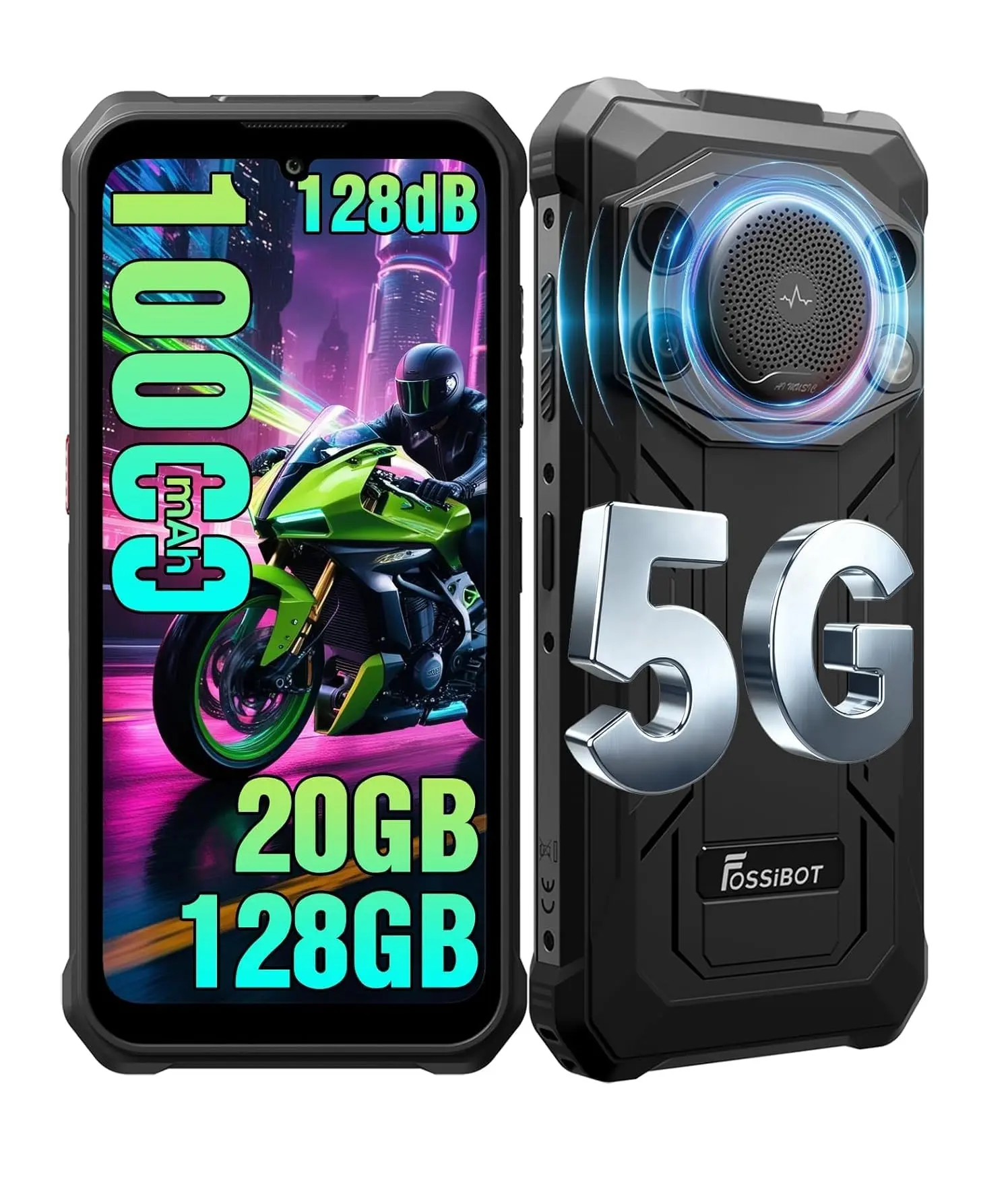 FOSSIBOT 2026 F110 Pro Rugged Cell Phone Unlocked 5G Android Smartphone, Waterproof, Dual Sim for Boost Mobile/Mint Mobile, Dimensity 6300 Octa-Core, 20GB+128GB (Up to 2TB Expandable), 10000mAh Battery, 50MP Multi-Camera, NFC, Smart Toolbox, Black, Cellph