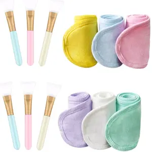6 Silicone Face Mask Brushes Facial Mud Applicator Clay Tools and 6 Spa Facial Headband Terry Cloth
