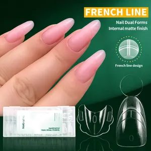 280PCS Dual Nail Forms French Line Sandwich Design Reusable Matte Inner Finish Nail Extension Mold 14 Sizes for Salon DIY Nail Art