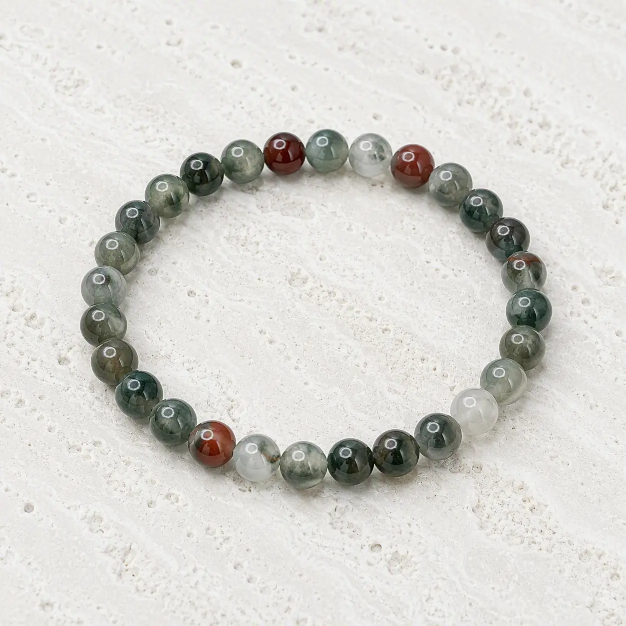 Unisex Handcrafted African Bloodstone Beaded Stretch Gemstone Bracelet for Adults - Grounding, Protection, Positive Energy, Courage, Resilience