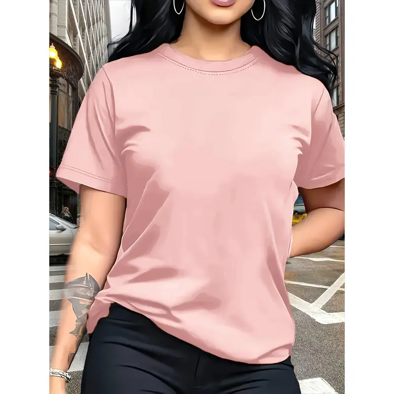 Women's Short Sleeve T-Shirt 100% Cotton Dark blue Basic Solid Tee 10 Colors Available Stylish Versatile Casual Daily Wear Layering Trendy Fashion Top for Ladies