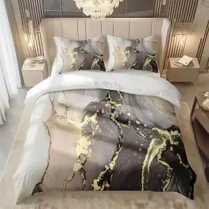 2/3Pcs Abstract Art Marble Pattern Duvet Cover Set(1*Duvet Cover+1/2*Pillowcase,No Filling)Digital Print,100% Polyester Fiber,Machine Washable,Perfect Gift For Family,Friends On Festivals,All Season Use