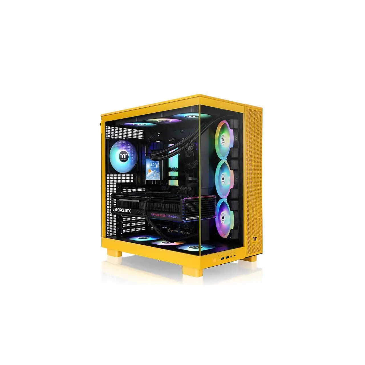 Thermaltake View 380 XL TG ARGB; 4x120mm ARGB Lite Fans Included; 360mm Radiator Support; 420mm GPU Clearance; Hidden Connector Support; Dual Chamber; Bumblebee; CA-11E-00M4WN-00