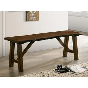 24/7 Shop At Home Leesie Rustic Walnut Wood Live Edge Dining Bench with Trestle Base for Dining Room, Kitchen