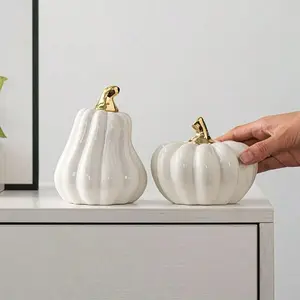 1 Resin Pumpkin Decorative Piece - Modern Minimalist Design - Orange and White with Gold Accents - Indoor/Outdoor Home, Office, or Table Decor - Christmas, Birthday, Graduation Gift Idea, Festive Home Decor | Elegant Gift | Glossy Finish