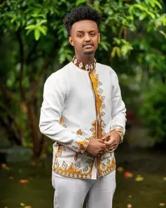 Ethiopian Men Shirt Classic Ethiopian Habesha Men Shirt with Graceful Golden Embroidery