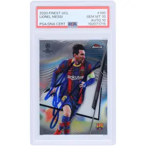Lionel Messi FC Barcelona Autographed 2020 Topps Finest UCL #100 PSA Authenticated 10/10 Card - Fanatics Authentic Certified