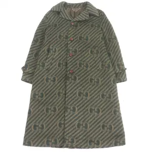 Pre-owned GUCCI Wool Small Leather Goods GG stripe Llama Coat