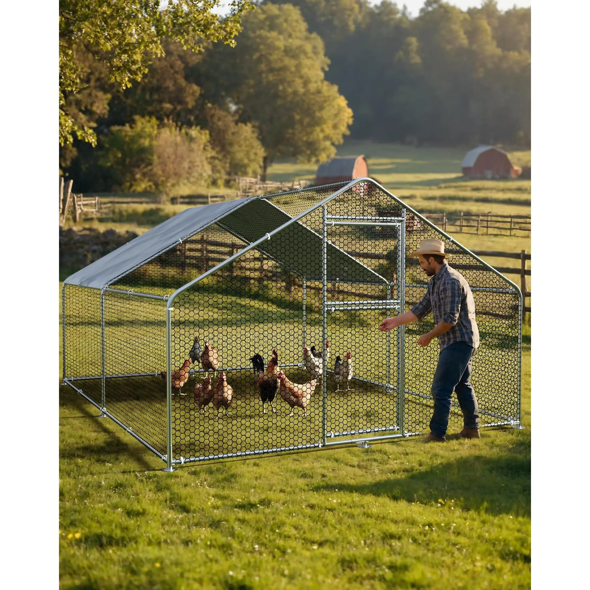 Hipicute Large Outdoor Dog Kennel, Big Outside Dog House, Heavy Duty Dog Run Enclosure Playpen Coop Fence with Waterproof and Anti-UV Cover Roof, 13.1 x 9.8 x 6.4 Ft