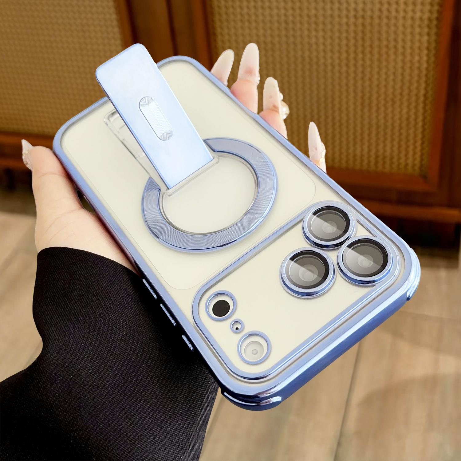 Magnetic Electroplated Clear Case for iPhone 17 Pro Max/17 AIR 16 Pro 15 14 plus 13,Built-in Invisible Kickstand & Camera Lens Protector,Shockproof Protection Transparent Durable Phone Cover