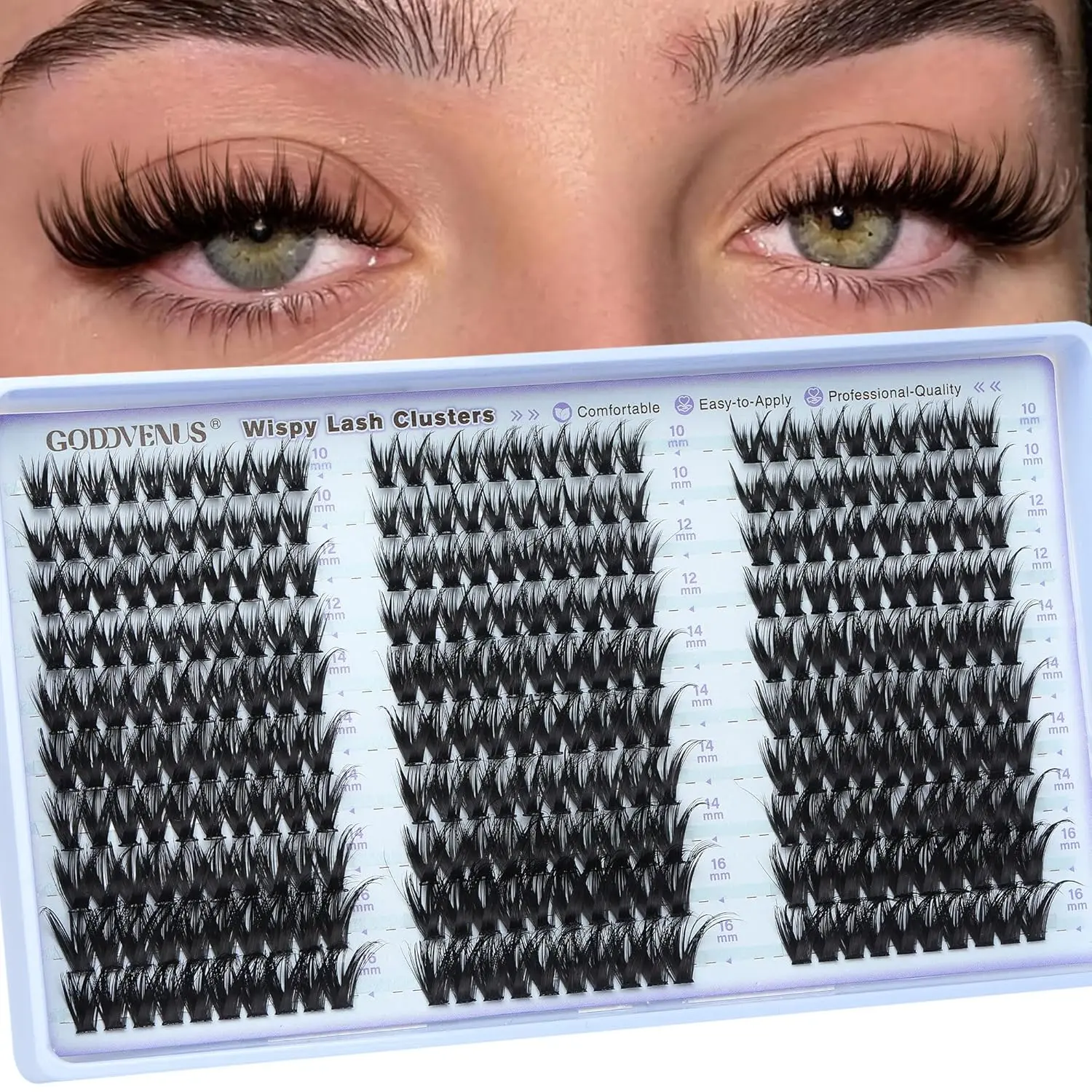 Goddvenus Wispy Lash Clusters Natural DIY Fairy Wet Eyelash Clusters 300 Pcs Cluster Eyelash Extensions Reusable Waterproof Individual Lash (10-16mm CC Curve)