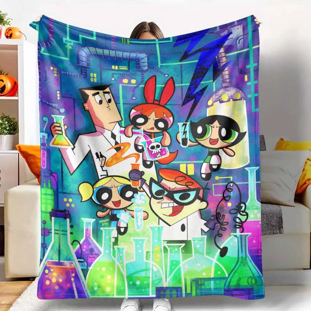 Animated Science Lab Flannel Blanket Neon Chemist Hero Print with Beakers Lightning Soft Warm Lightweight Cozy Throw for Sofa Bedroom Dorm Movie Night Holiday Gift