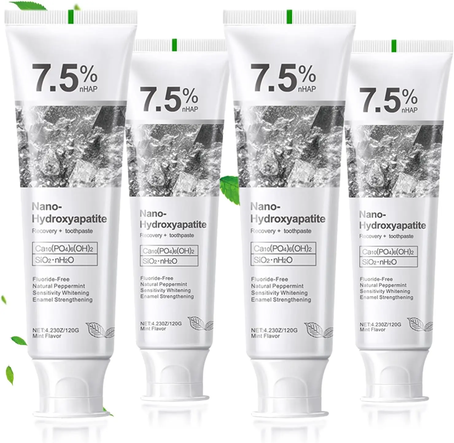 7.5% Nano Hydroxyapatite Toothpaste , 4.23 oz – Advanced Enamel Repair & Gentle Whitening ，Fluoride-Free ， Natural Peppermint prevents bad breath， Gentle Formula for Sensitive Teeth, fluoride-free daily oral care Sensitive Tooth Whitening Product