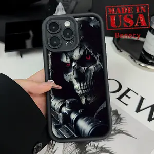 Phone Case for iPhone 15 16 14 Pro Max 13 12 11 XR XS Plus E  Skeleton Warrior Pattern Shockproof Silicone TPU Bumper Drop Protection Cover Smartphone Casing