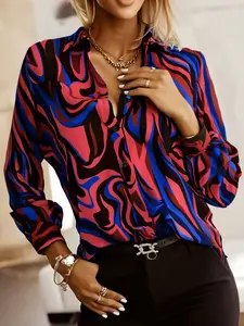 New Plus Size Women's Digital Print High-Quality Four-Season Loose Collar Shirt, Baroque Single Button Elegant Office Shirt, Plus Size Lady Shirt