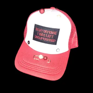 FYE GEAR Custom Made Trucker Hats with Unique Design Functional Features Red Mesh White Panel Adjustable Fit
